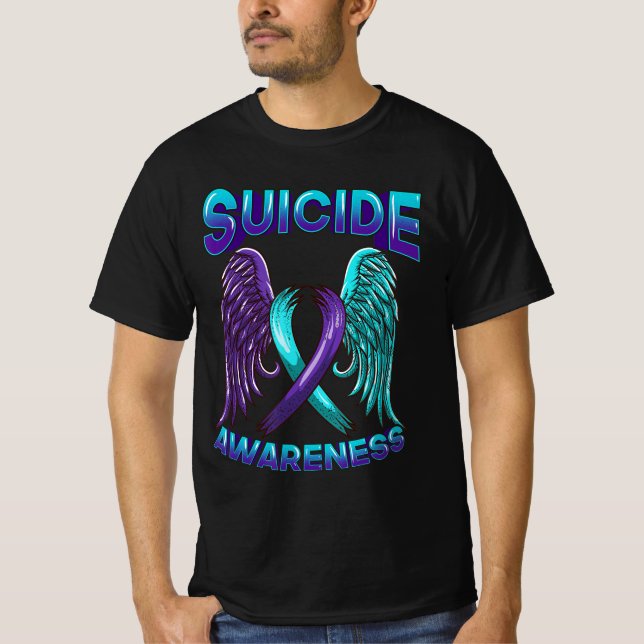 Suicide Awareness  Wings and Ribbon Suicide Preven T-Shirt (Front)