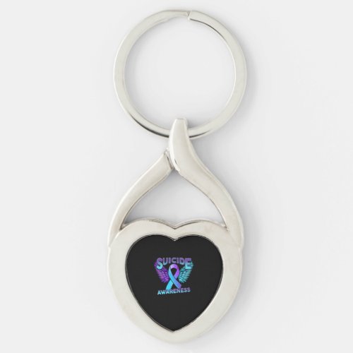 Suicide Awareness Wings And Ribbon Suicide Prevent Keychain