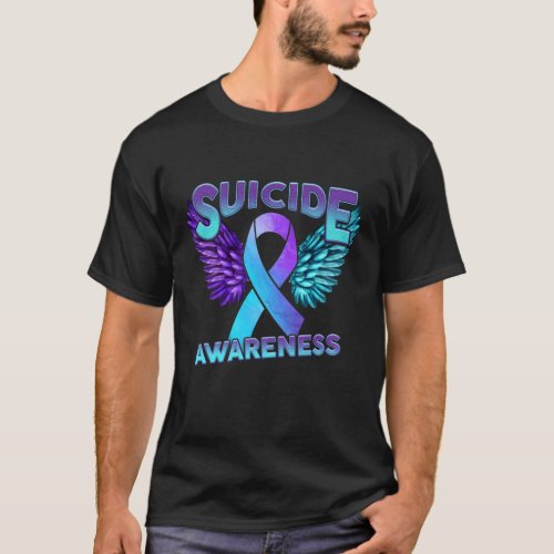 Suicide Awareness Wings And Ribbon Suicide Prevent T_Shirt