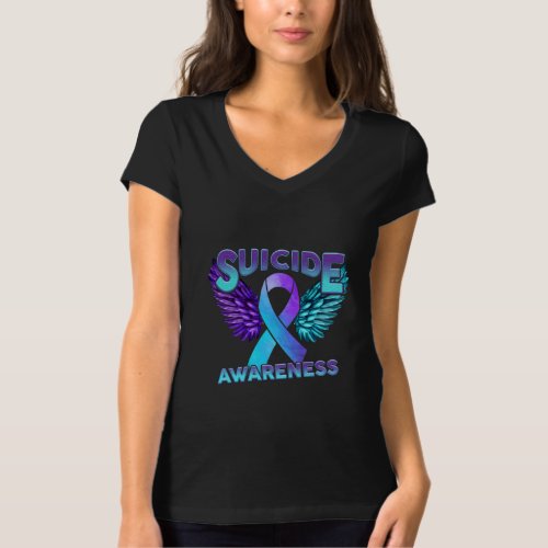 Suicide Awareness Wings And Ribbon Suicide Prevent T_Shirt