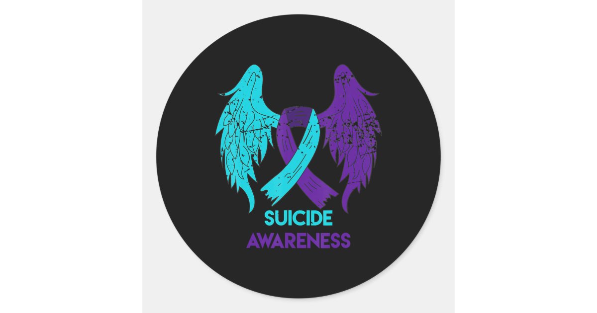 Suicide Awareness Wings And Ribbon Teal And Purpl Classic Round Sticker ...