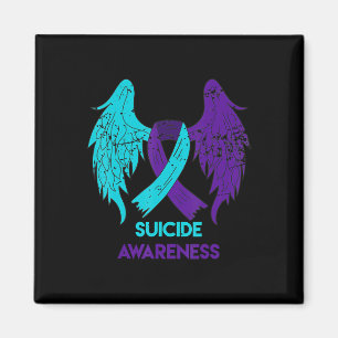 Suicide Awareness Wings And Ribbon Teal And Purpl Magnet