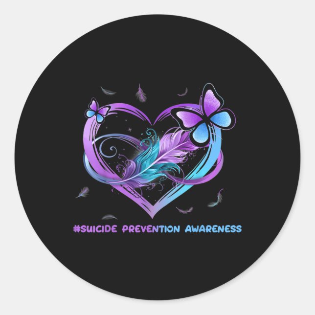 Suicide Awareness Wings Angel Ribbon, Suicide Classic Round Sticker (Front)