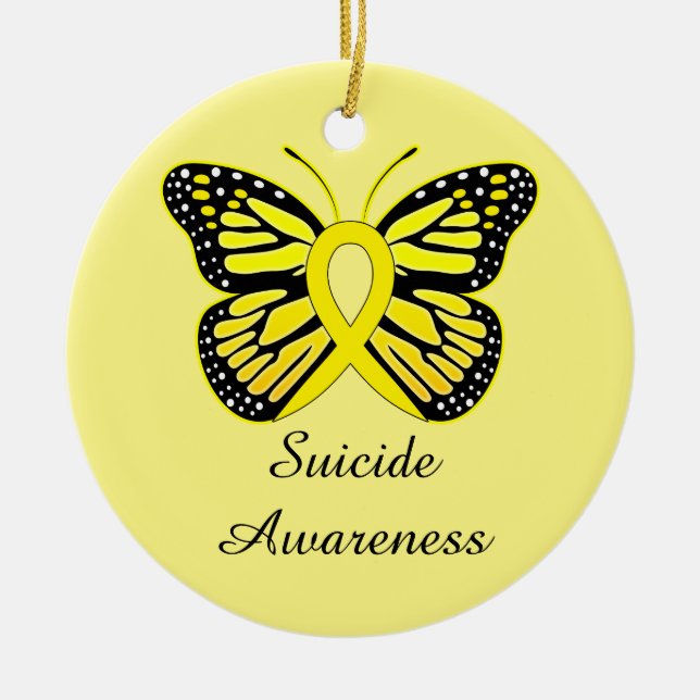 Suicide Butterfly Awareness Ribbon Ceramic Ornament (Front)