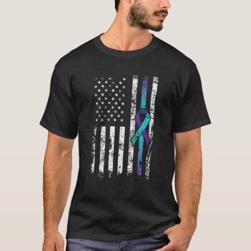 Suicide Depression American Flag Prevention Awaren T_Shirt