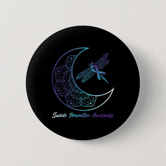 Suicide Depression Moon Dragonfly Prevention Aware Button (Front)