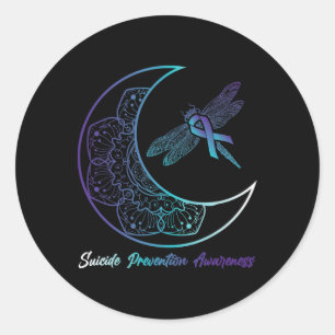 Suicide Depression Moon Dragonfly Prevention Aware Classic Round Sticker