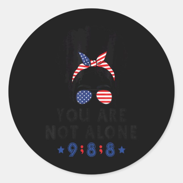 Suicide Prevention 988 Comma Messy Bun With Usa Fl Classic Round Sticker (Front)