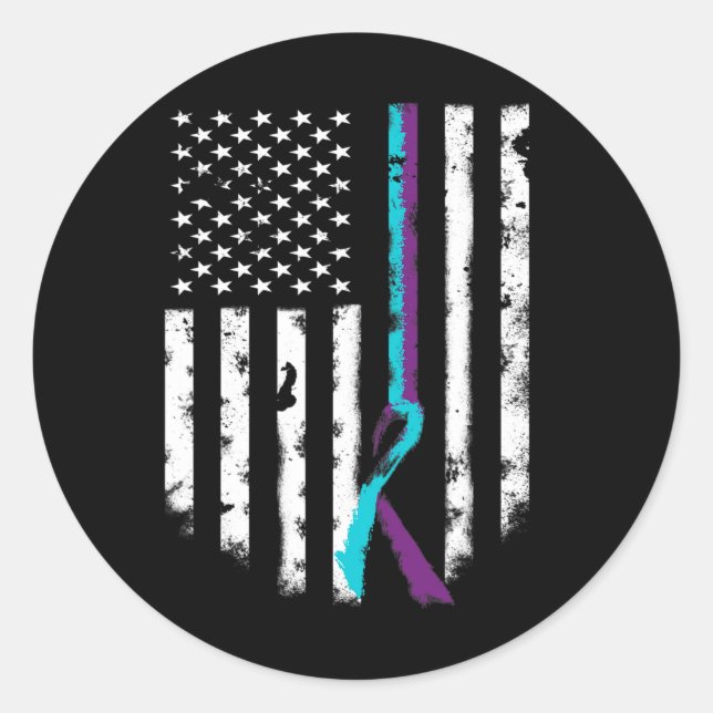 Suicide Prevention American Flag Awareness Ribbon  Classic Round Sticker (Front)