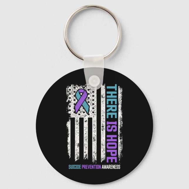 Suicide Prevention American Flag Hope Suicide Awar Keychain (Front)