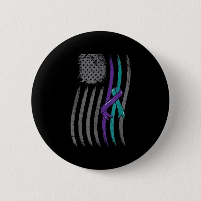 Suicide Prevention American Flag Purple Awareness  Button (Front)
