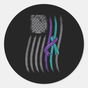 Suicide Prevention American Flag Purple Awareness Classic Round Sticker