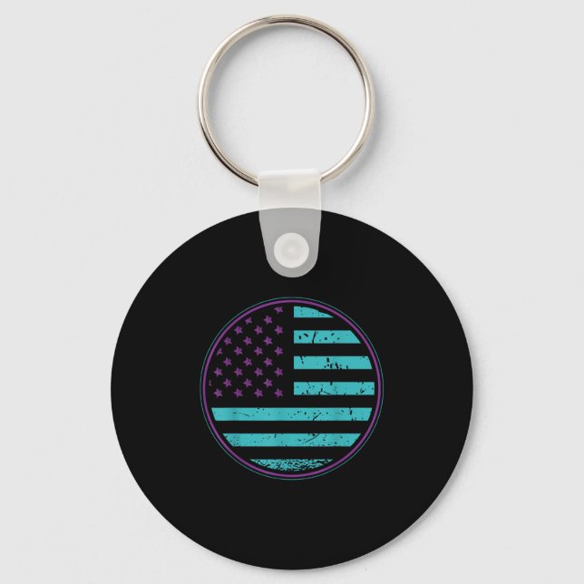 Suicide Prevention American Flag Wear Teal Purple  Keychain (Front)