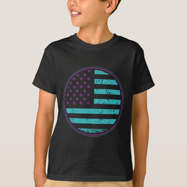 Suicide Prevention American Flag Wear Teal Purple  T-Shirt (Front)