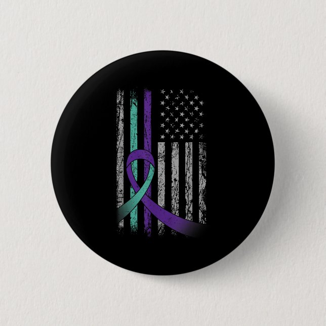 Suicide Prevention Awareness America Flag Teal Pur Button (Front)
