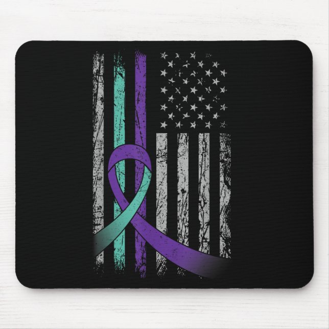 Suicide Prevention Awareness America Flag Teal Pur Mouse Pad (Front)