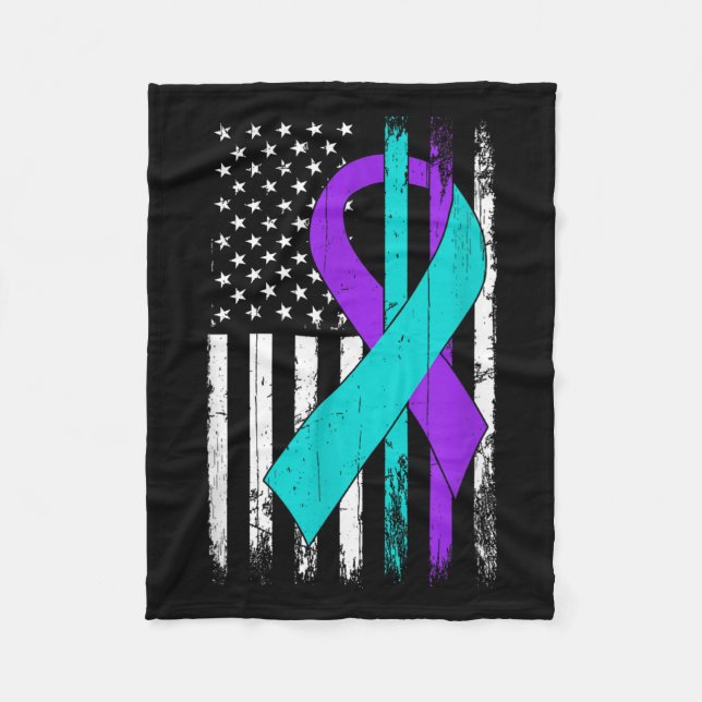 Suicide Prevention Awareness American Flag  Fleece Blanket (Front)