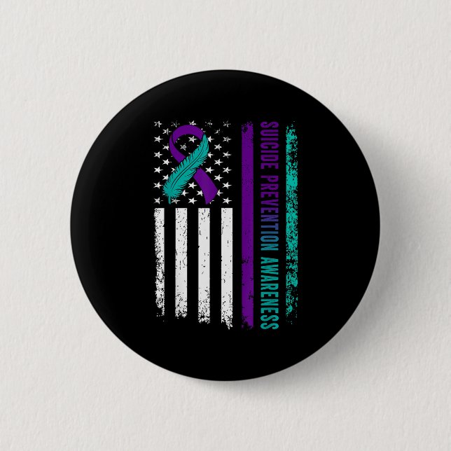 Suicide Prevention Awareness American Flag Ribbon  Button (Front)