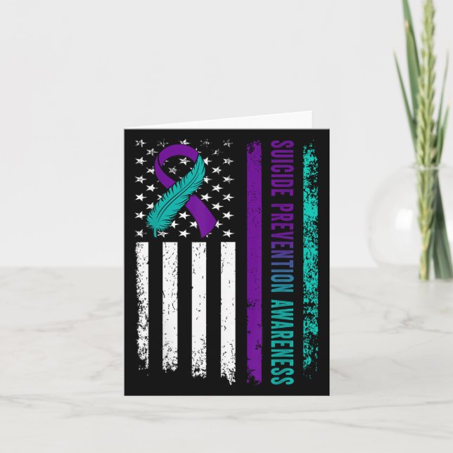Suicide Prevention Awareness American Flag Ribbon  Card (Front)