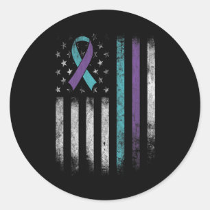 Suicide Prevention Awareness American Flag Ribbon  Classic Round Sticker