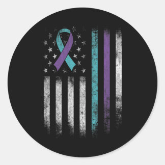 Suicide Prevention Awareness American Flag Ribbon  Classic Round Sticker