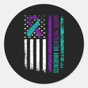 Suicide Prevention Awareness American Flag Ribbon Classic Round Sticker