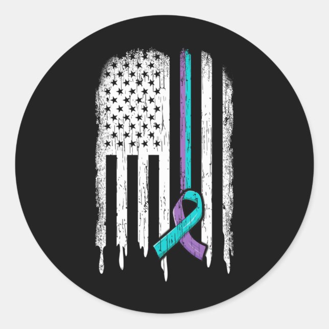 Suicide Prevention Awareness American Flag Ribbon  Classic Round Sticker (Front)
