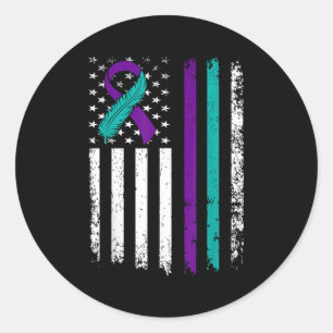 Suicide Prevention Awareness American Flag Ribbon Classic Round Sticker