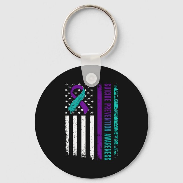 Suicide Prevention Awareness American Flag Ribbon  Keychain (Front)