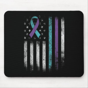 Suicide Prevention Awareness American Flag Ribbon  Mouse Pad