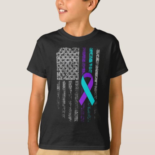 Suicide Prevention Awareness American Flag Ribbon  T-Shirt