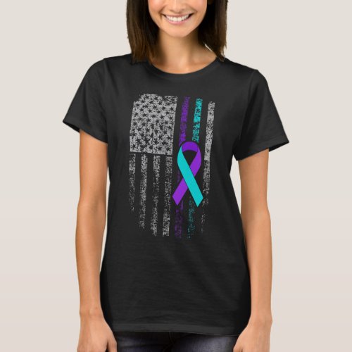 Suicide Prevention Awareness American Flag Ribbon  T-Shirt