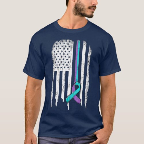 Suicide Prevention Awareness American Flag Ribbon  T_Shirt