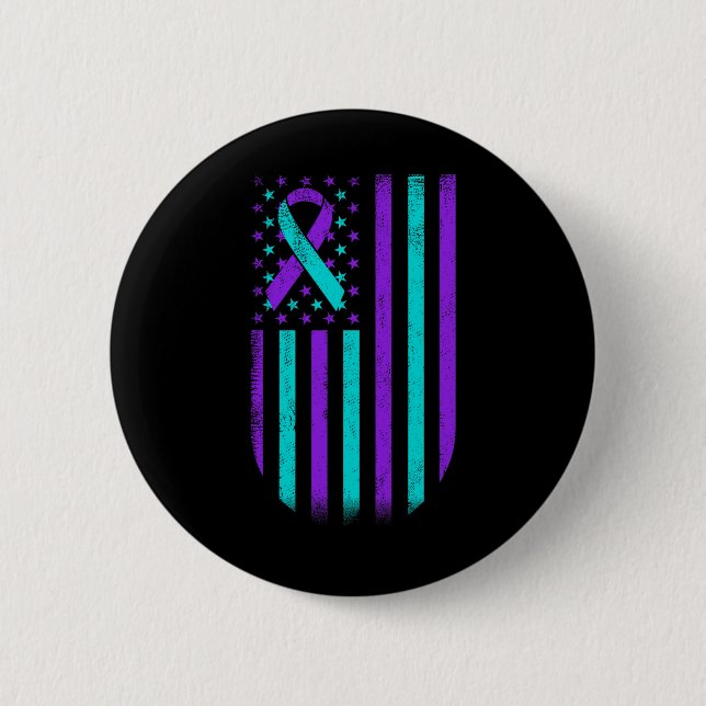 Suicide Prevention Awareness American Flag Support Button (Front)
