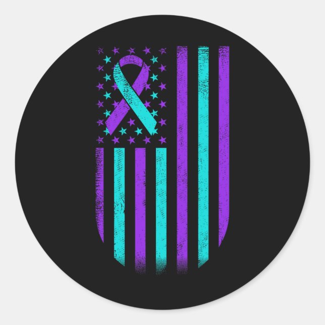 Suicide Prevention Awareness American Flag Support Classic Round Sticker (Front)