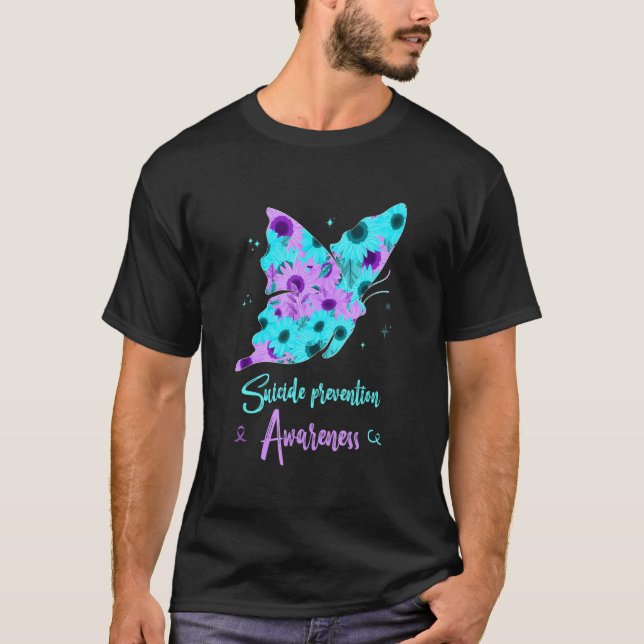 Suicide Prevention Awareness Butterfly Sunflower P T-Shirt (Front)