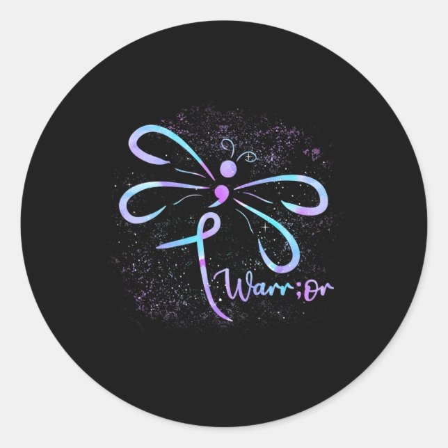 Suicide Prevention Awareness Dragonfly Semicolon  Classic Round Sticker (Front)