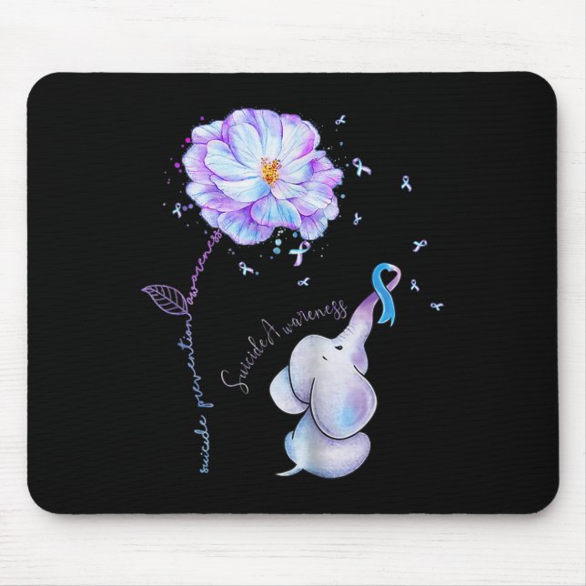 Suicide Prevention Awareness Flower Elephant Ribbo Mouse Pad (Front)