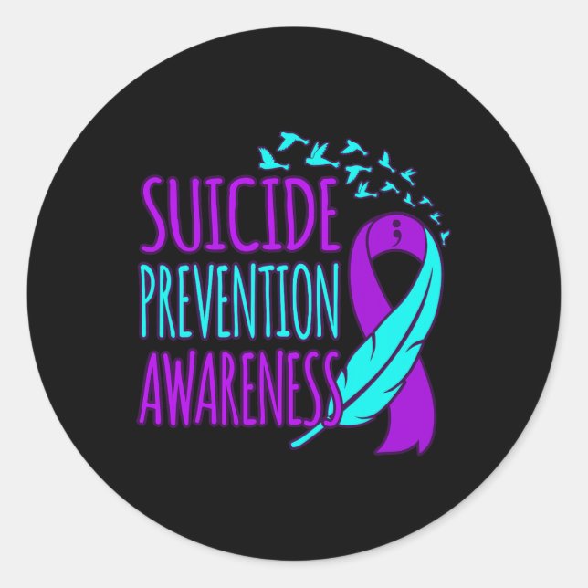 Suicide Prevention Awareness Happy Ribbon Support  Classic Round Sticker (Front)