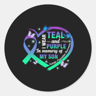 Suicide Prevention Awareness I Wear Teal Purple Fo Classic Round Sticker