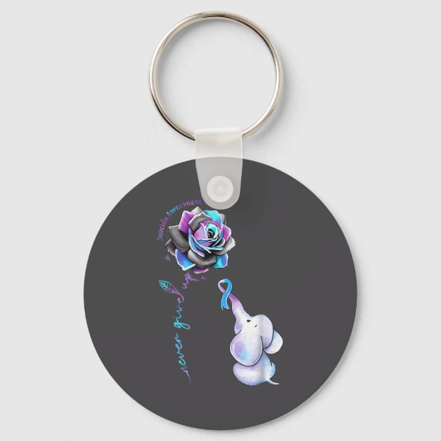 Suicide Prevention Awareness Month Flower Elephant Keychain (Front)