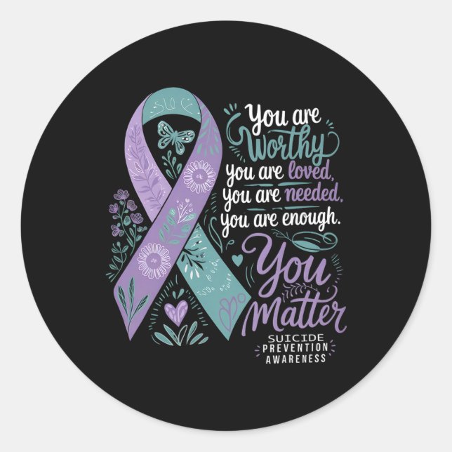 Suicide Prevention Awareness Positive Support You  Classic Round Sticker (Front)