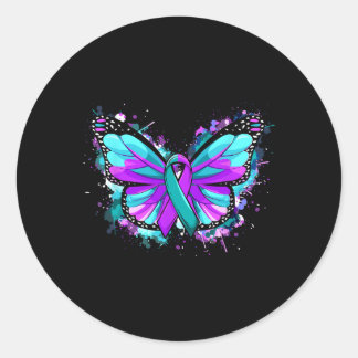 Suicide Prevention Awareness Purple Ribbon Butterf Classic Round Sticker
