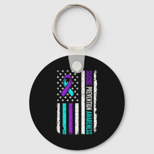 Suicide Prevention Awareness Ribbon American Flag Keychain