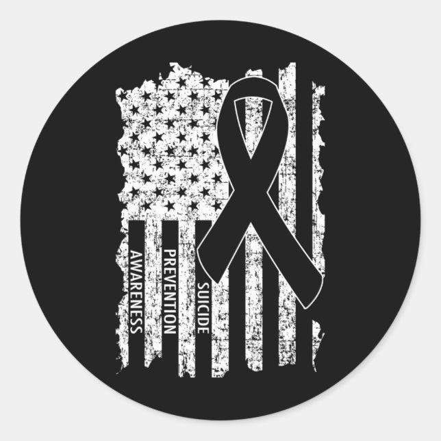 Suicide Prevention Awareness Ribbon Flag  Classic Round Sticker (Front)