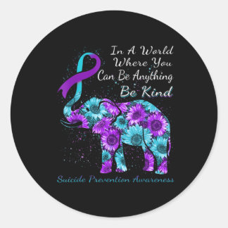 Suicide Prevention Awareness Sunflower Elephant Be Classic Round Sticker