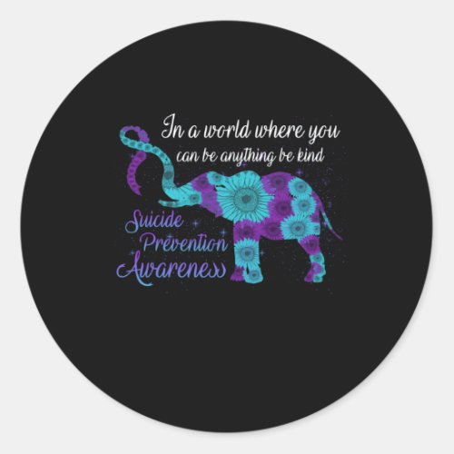 Suicide Prevention Awareness Sunflower Elephant Classic Round Sticker