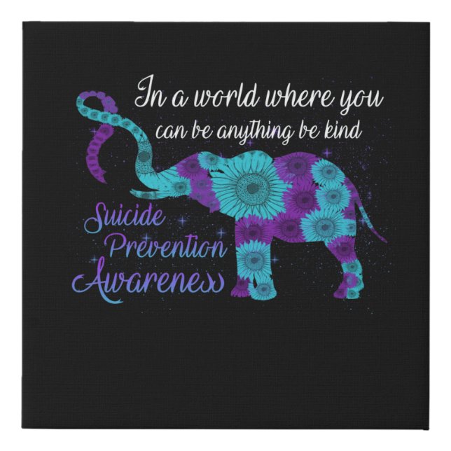 Suicide Prevention Awareness Sunflower Elephant Faux Canvas Print (Front)