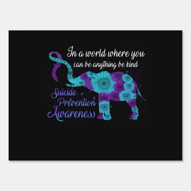 Suicide Prevention Awareness Sunflower Elephant Sign (Front)