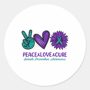 Suicide Prevention Awareness Sunflower Peace Love Classic Round Sticker